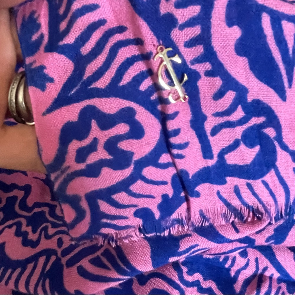 Juicy Couture Oversized Blue Pink Paisley Scarf Wrap Shawl Very Soft 100% Silk - Picture 5 of 9